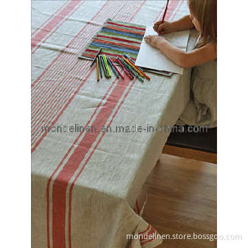 Natural Color Linen Table Cloth with Stripes Printing (TC-003)